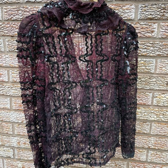 Black Lace Sequins Blouse - Picture 6 of 6